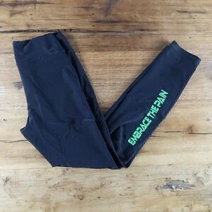 LIVESORE BLACK LOGO PRINT GREEN EMBRACE THE PAIN LEGGINGS SIZE SMALL